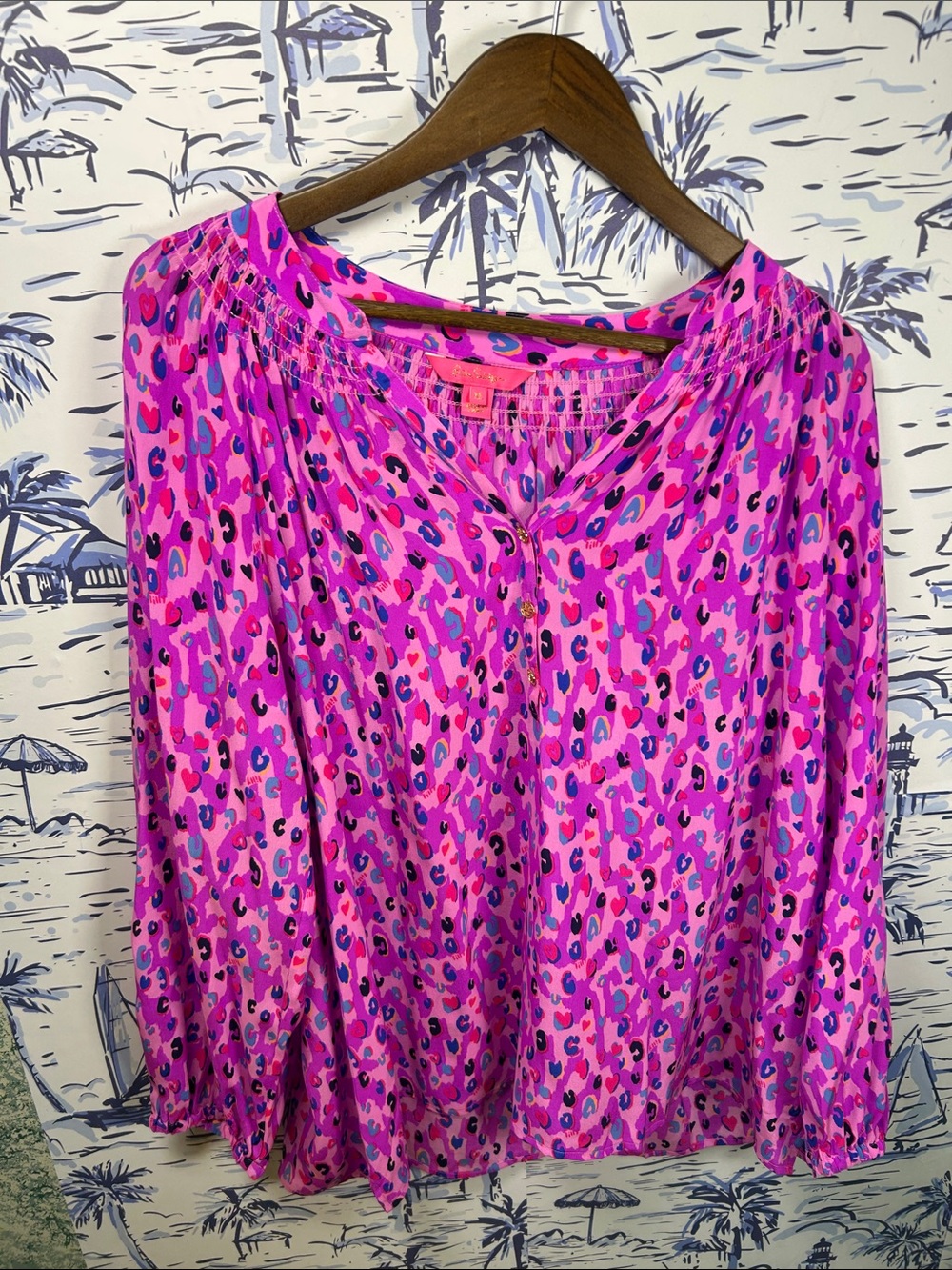 Lilly Pulitzer Hot Pink & Blue Leopard-Print Blouse